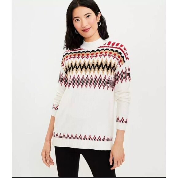 LOFT Sweaters - NEW LOFT ANN TAYLOR PETITE‎ FAIR ISLE MOCK NECK TUNIC SWEATER TOP SIZE SP Small